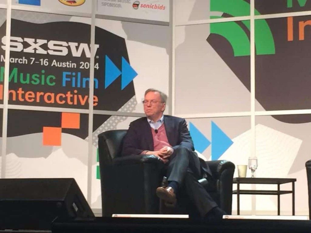 A speaker in an armchair on stage at SXSW 2014 in Austin