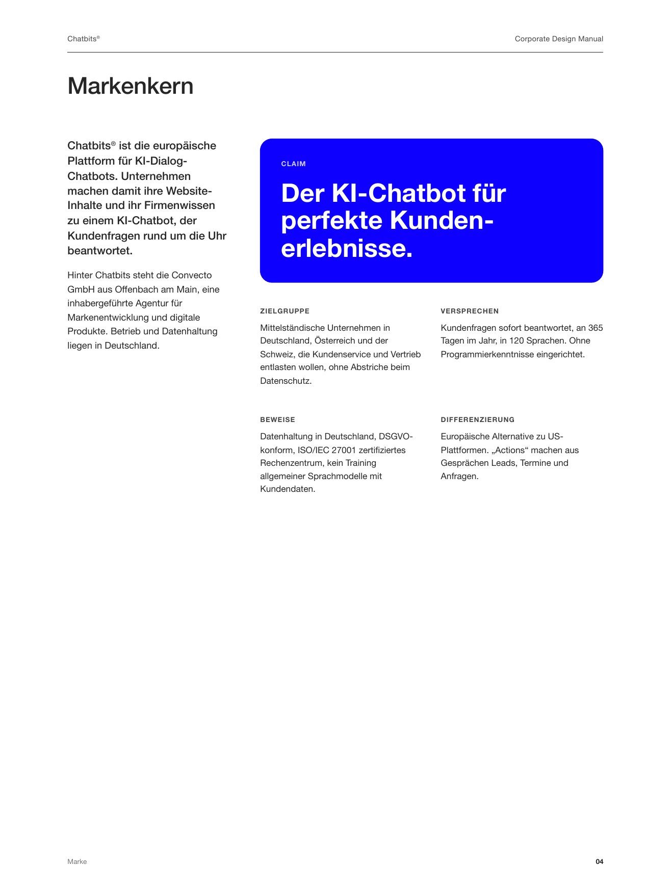 “Brand core” page from the Chatbits styleguide