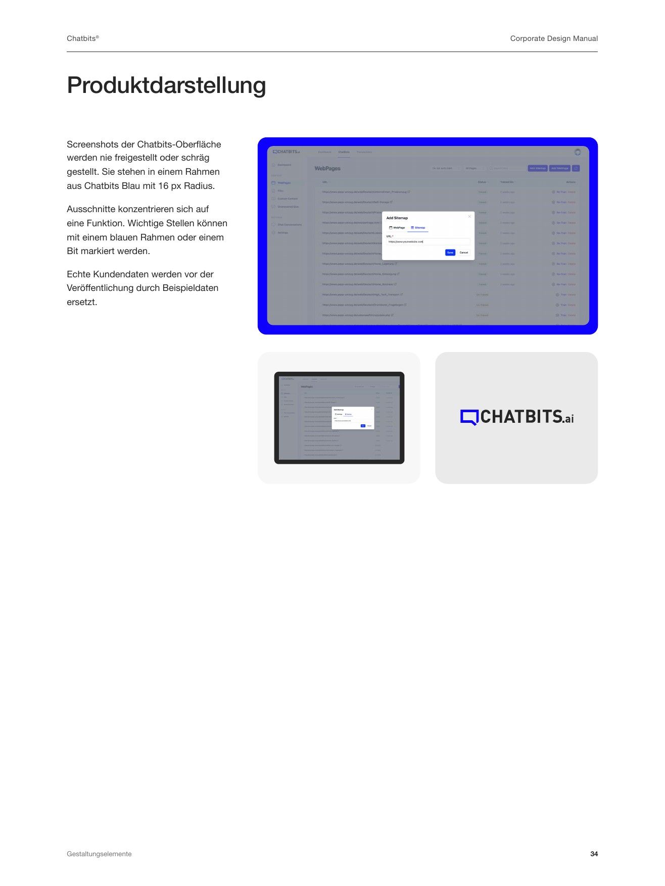 “Product shots” page from the Chatbits styleguide