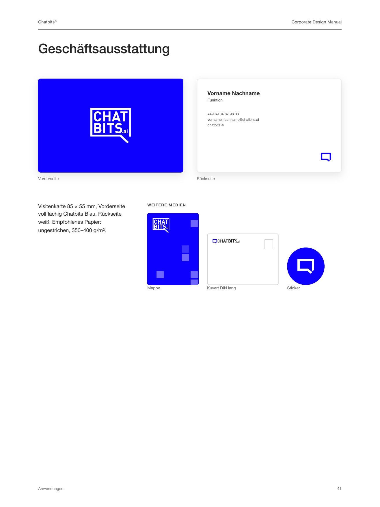 “Stationery” page from the Chatbits styleguide