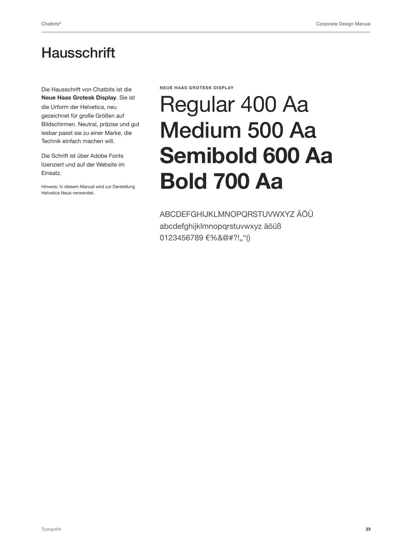 “Typeface” page from the Chatbits styleguide
