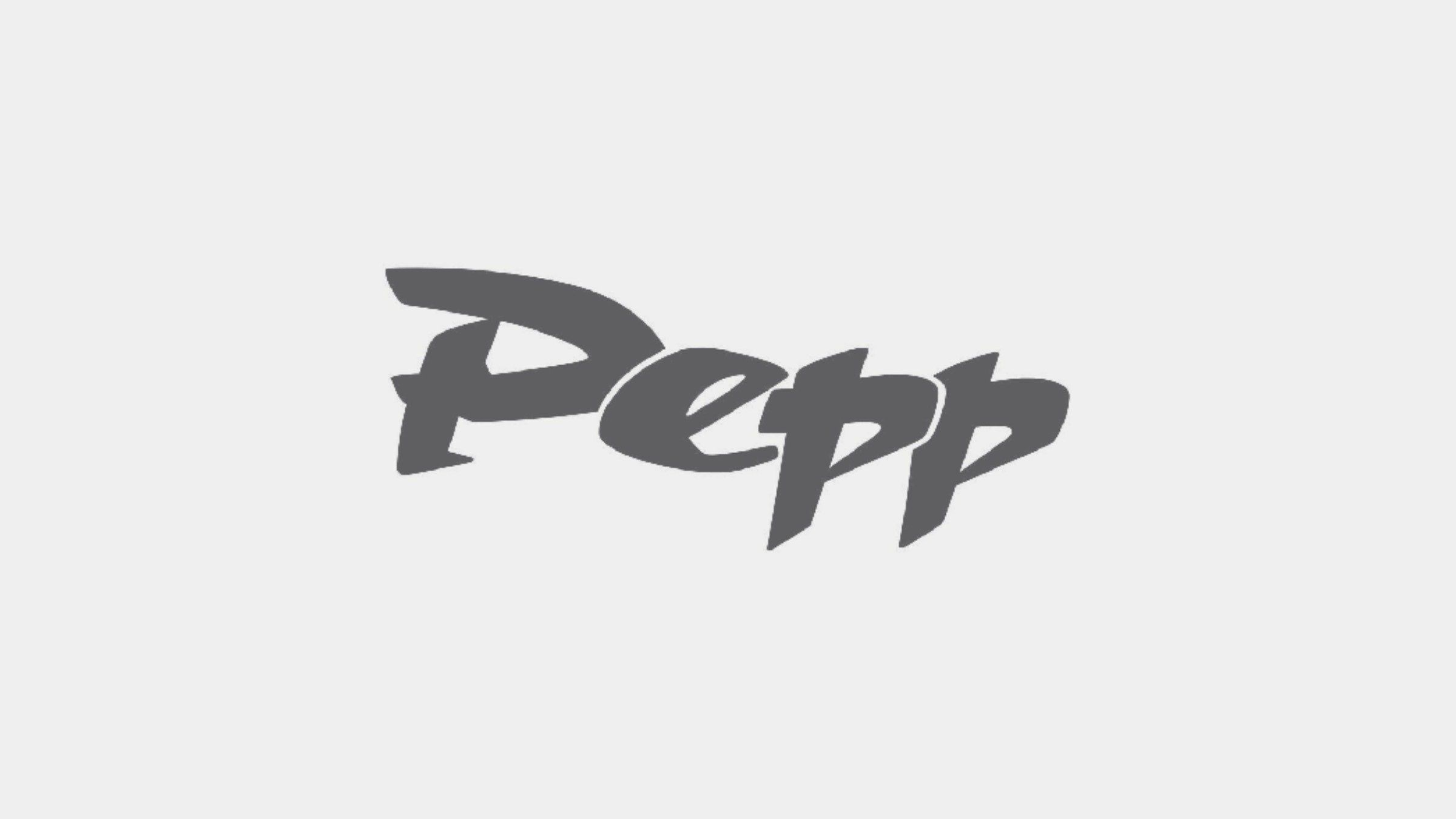 The old Pepp logo in grey, quickly sketched lettering