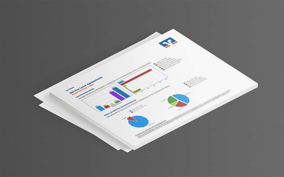 Printed Service Level Agreements reports with bar and pie charts